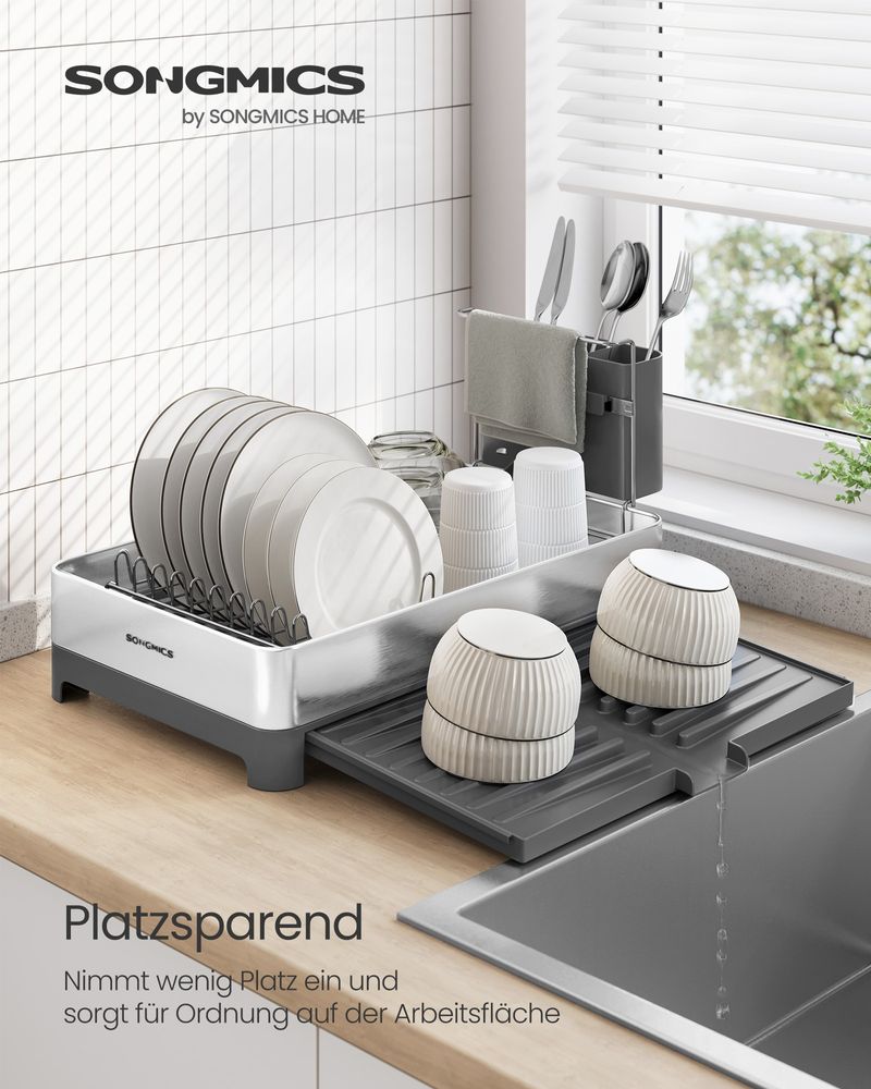 Songmics Στεγνωτήριο Πιάτων και Μαχαιροπίρουνων - Silver / Grey - KCS035G01