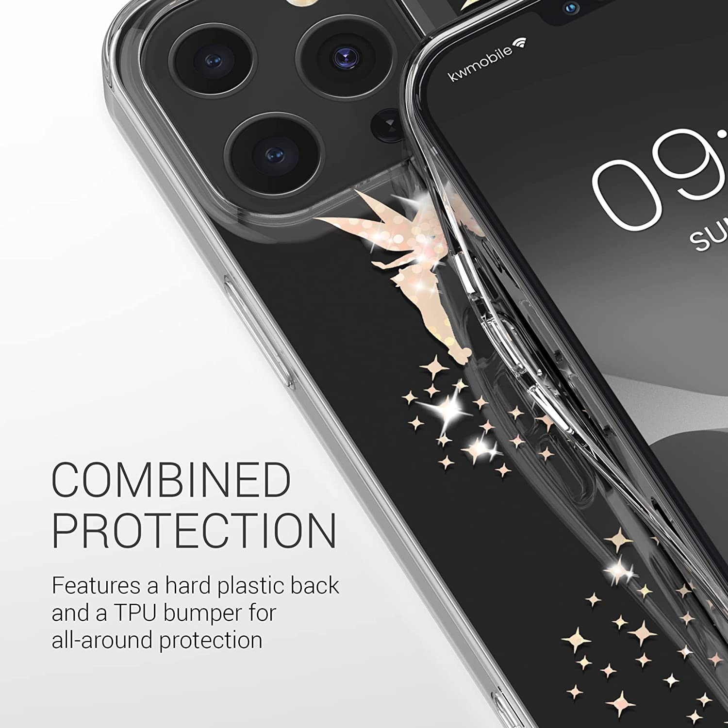 KW iPhone 13 Pro Θήκη Σιλικόνης TPU Design Glittery Fairy - Διάφανη / Rose Gold - 57144.01