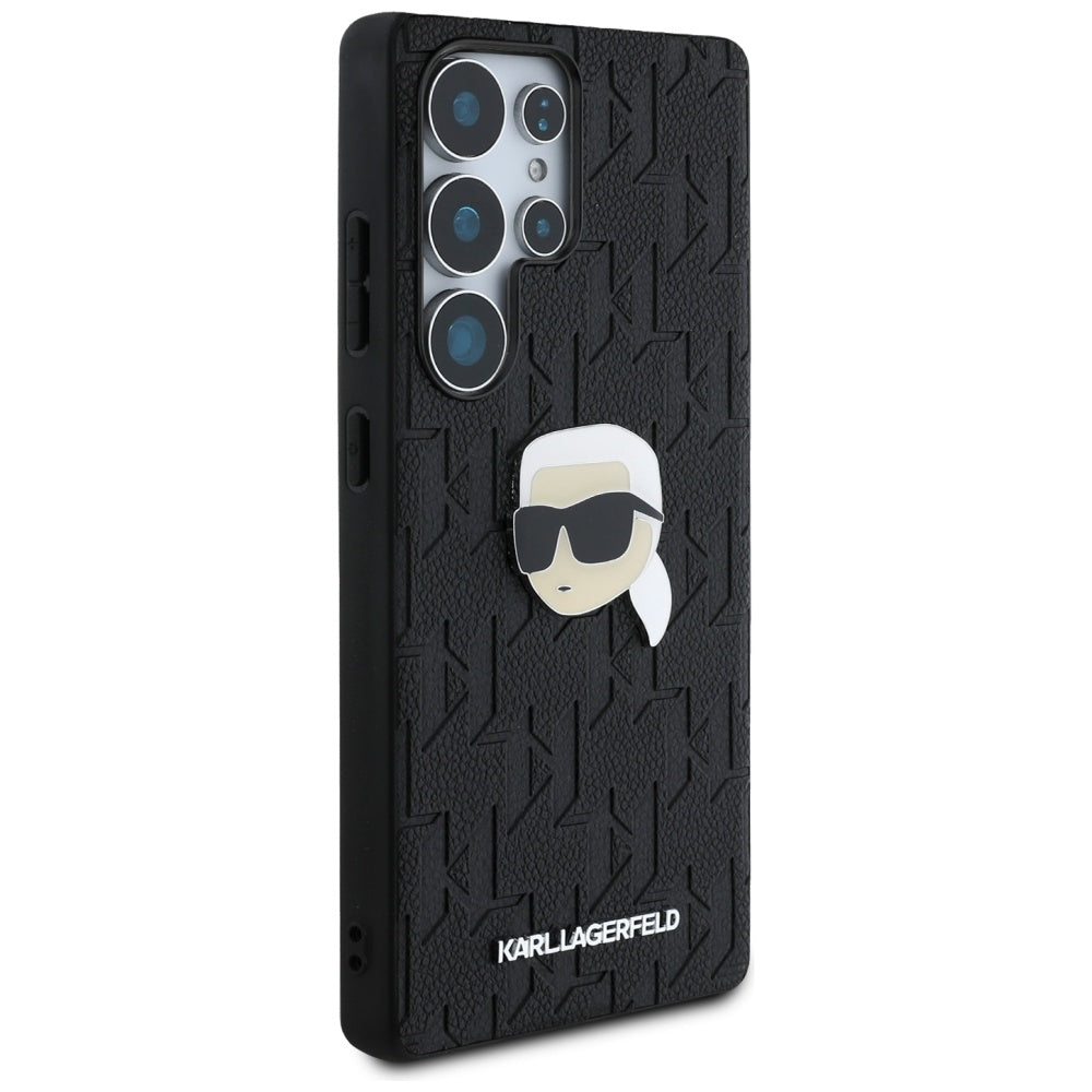 Karl Lagerfeld Samsung Galaxy S25 Ultra - Monogram Karl Head Pin - Σκληρή Θήκη με Επένδυση Συνθετικού Δέρματος - Black - KLHCS25LPGKLKIPK