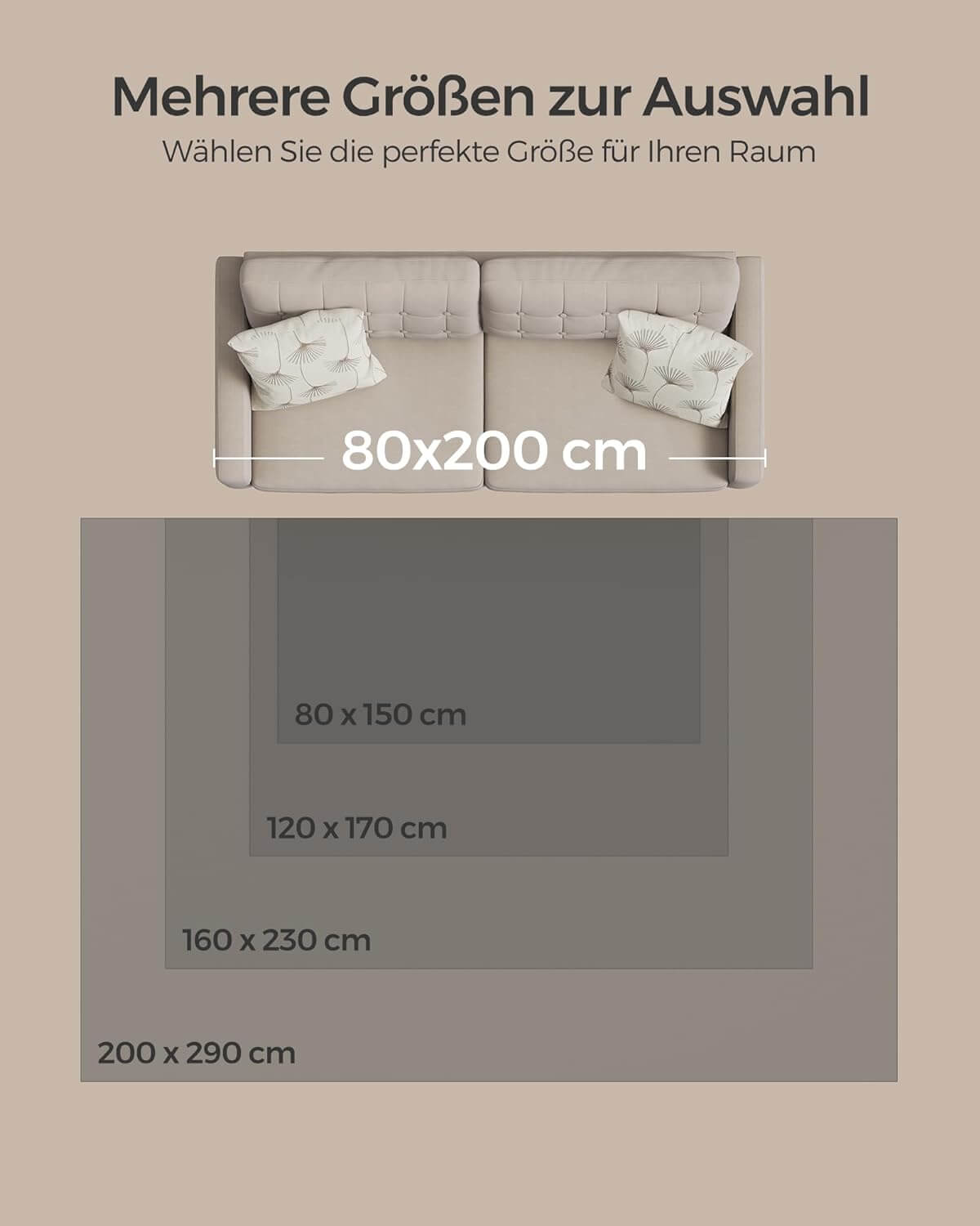 Songmics Αντιολισθητικό Χαλί από Πολυεστέρα που Πλένεται στο Πλυντήριο - 120 x 170 cm - Dove Grey - TAR012G01