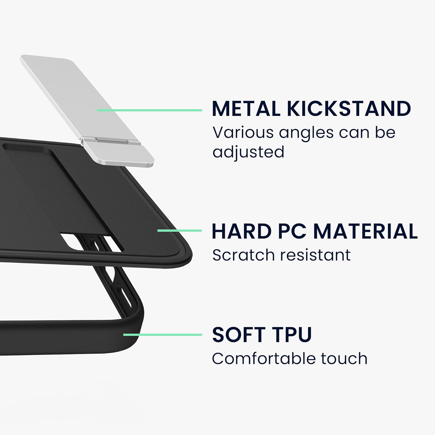 KW iPhone 15 Σκληρή Θήκη με Πλαίσιο Σιλικόνης και Stand - Black - 62041.01