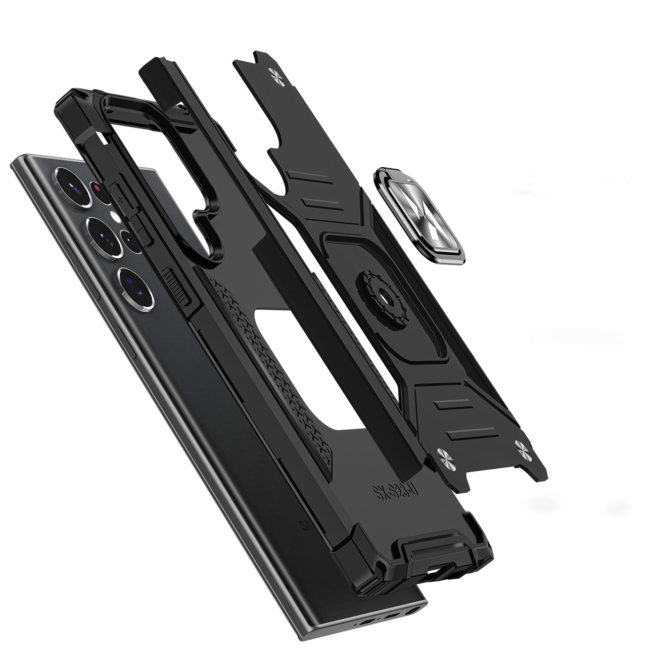 Wozinsky Samsung Galaxy S23 Ultra Ring Armor Σκληρή Θήκη με Πλαίσιο Σιλικόνης και Δαχτυλίδι Συγκράτησης - Black