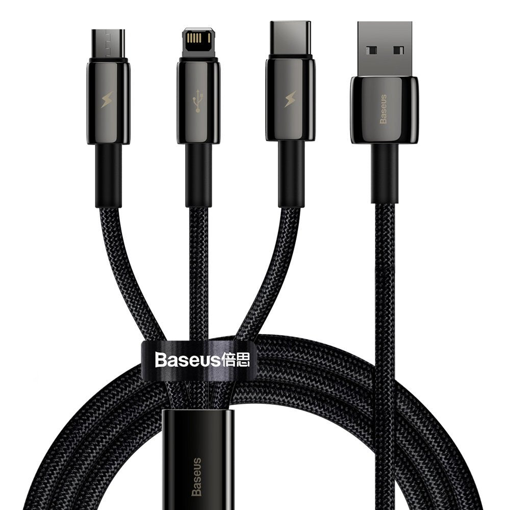 Baseus Tungsten Gold 3in1 Καλώδιο Φόρτισης 3.5A 1.5m - Micro USB / Lightning / Type-C - Black - CAMLTWJ-01