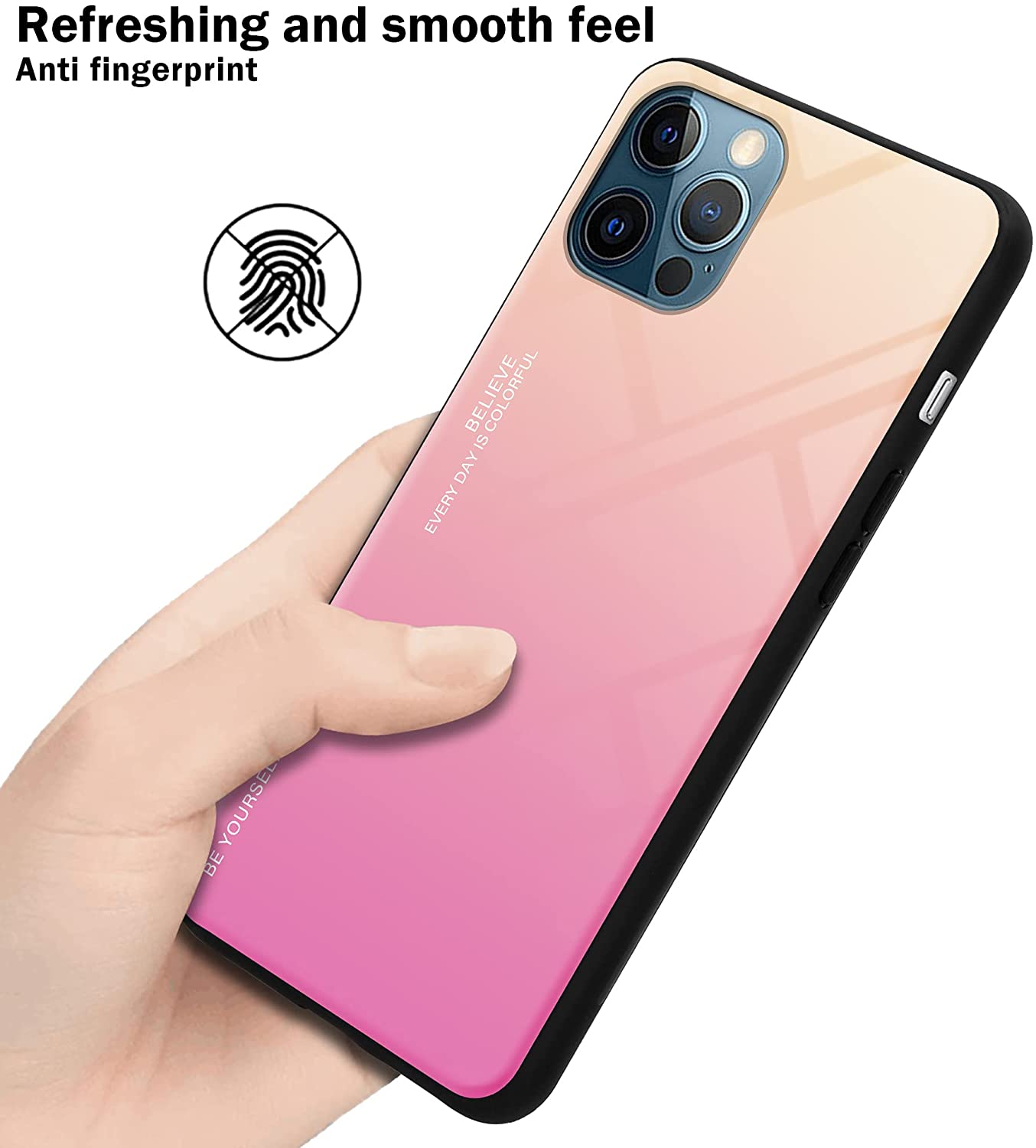 Cadorabo iPhone 12 Pro Max Θήκη με Πλαίσιο Σιλικόνης και Όψη Γυαλιού Tempered Glass - Yellow / Pink