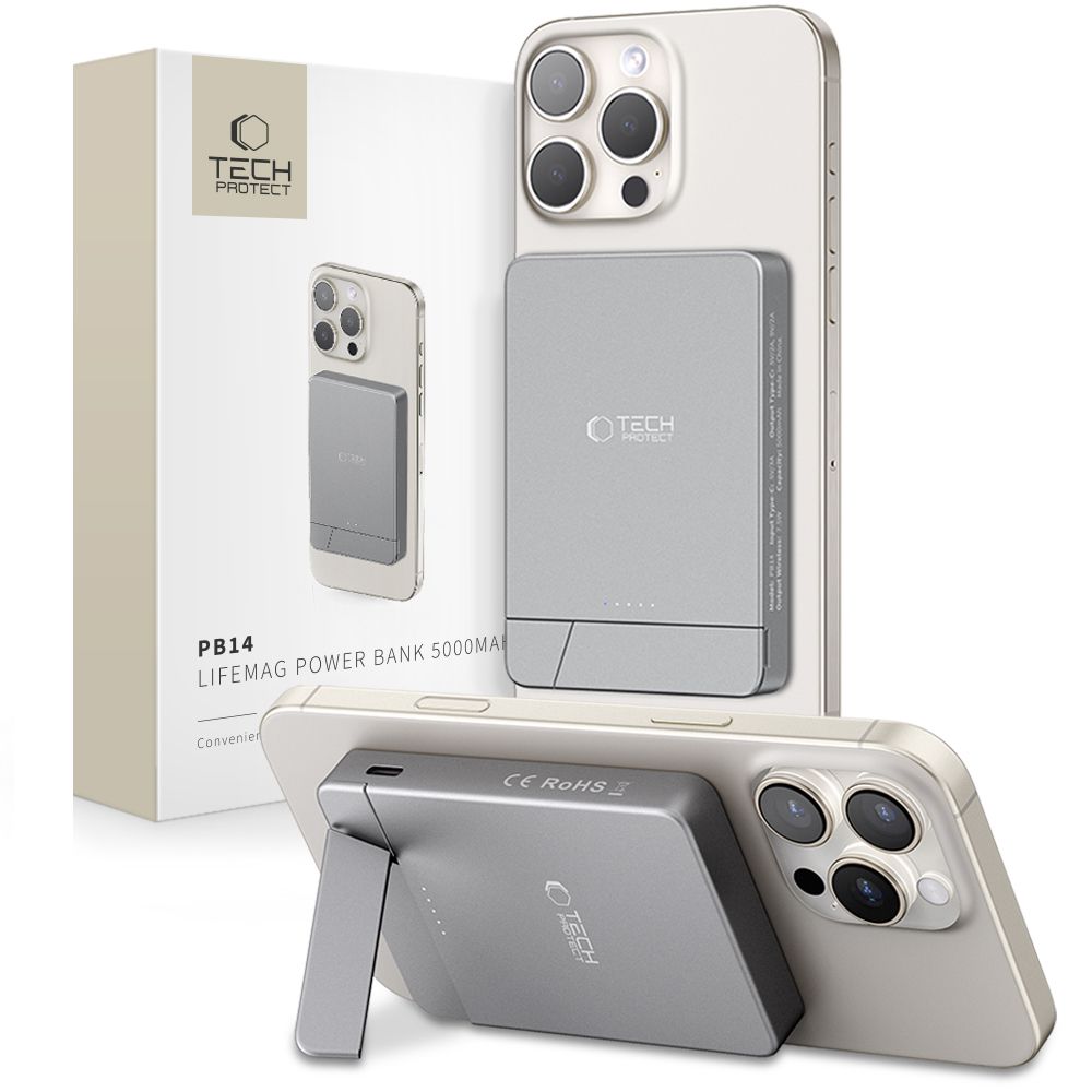 Tech-Protect PB14 Lifemag MagSafe Μαγνητικό PowerBank Κινητού 5000 mAh - Space Grey