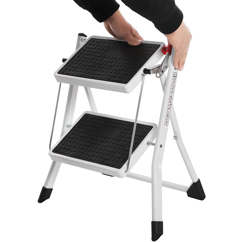 Songmics Αναδιπλούμενη Σκάλα με 2 Σκαλοπάτια και Αντιολισθητική Επιφάνεια - White - GSL02WT