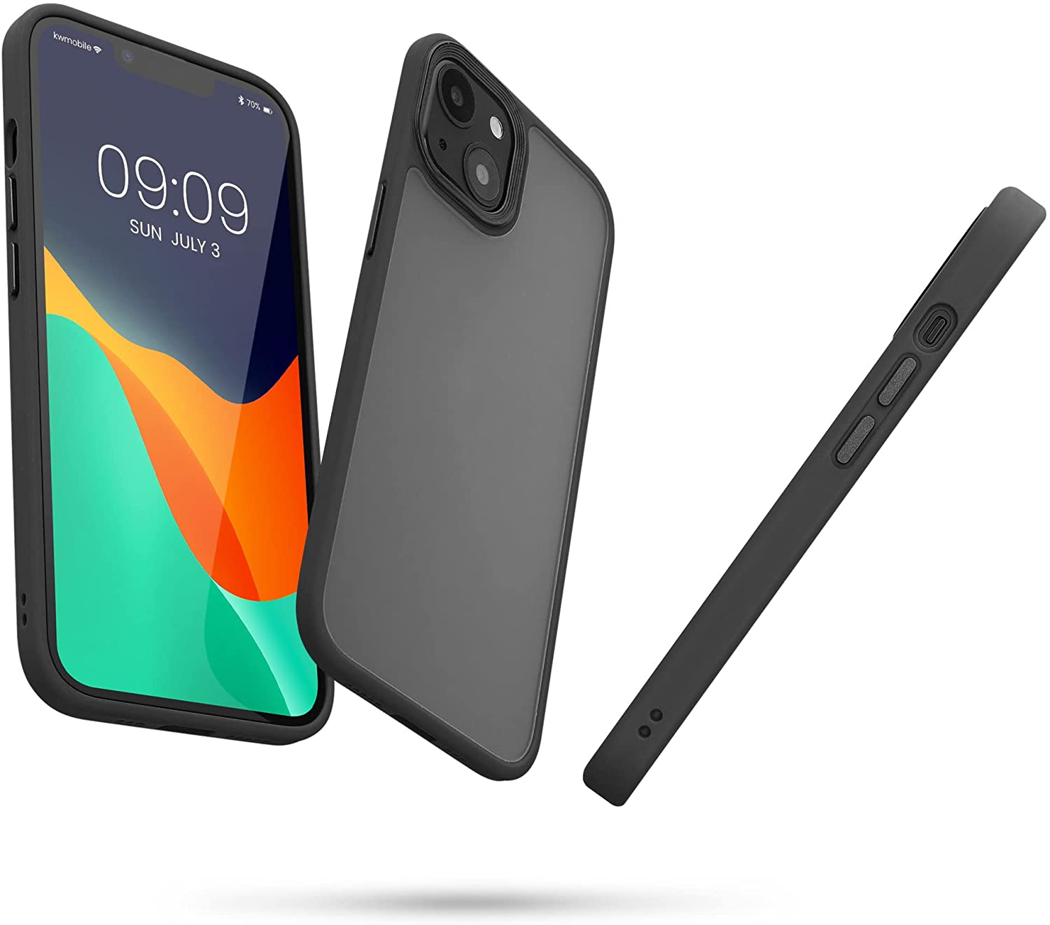 KW iPhone 13 Rubberized Matte Σκληρή Θήκη με Πλαίσιο Σιλικόνης - Διάφανη / Black Matte - 57459.01