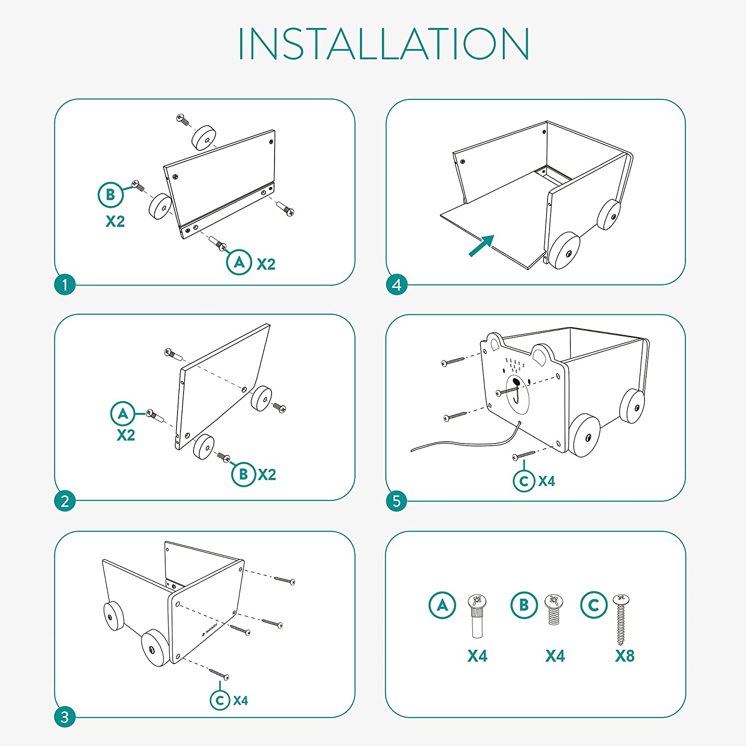 Navaris Toy Box Storage for Toys with Wheels - Παιδικό Κουτί Αποθήκευσης Παιχνιδιών με Ρόδες - Brown - 51163.03