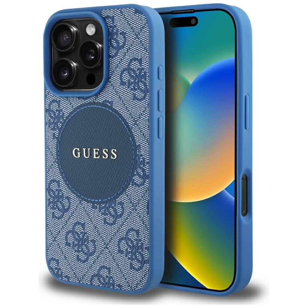 Guess iPhone 16 Pro - 4G Circle Classic Logo - MagSafe Θήκη με Επένδυση Συνθετικού Δέρματος - Blue - GUHMP16LP4PGRSGB