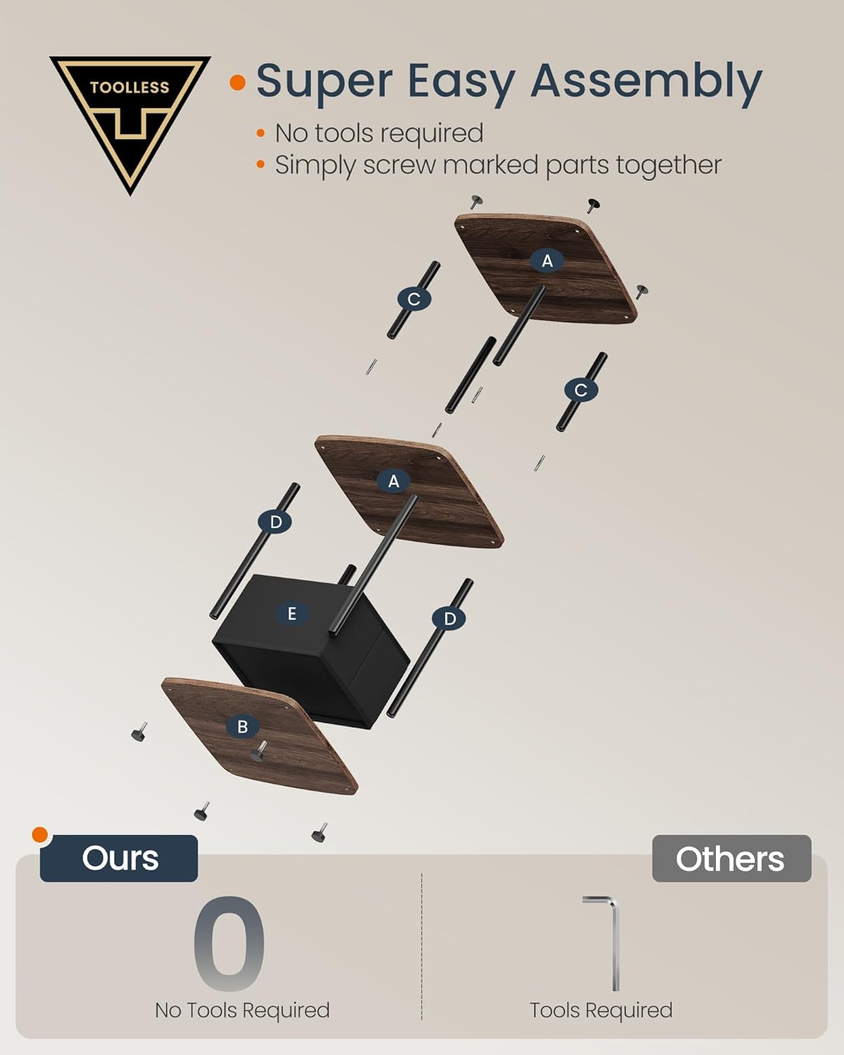 Songmics Βοηθητικό Τραπέζι με Υφασμάτινο Καλάθι - Ebony Walnut - LET286K01