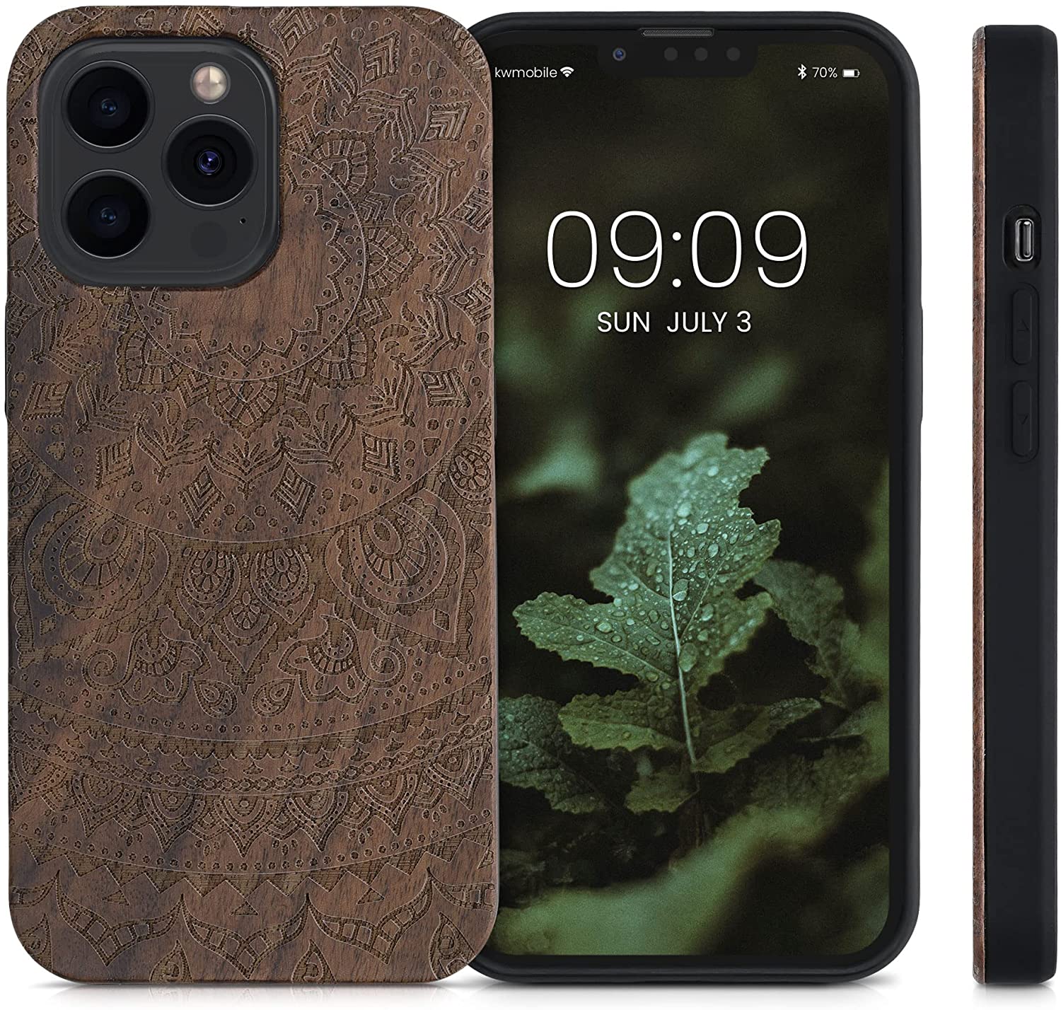 KW iPhone 13 Pro Θήκη από Φυσικό Ξύλο Design Indian Sun - Dark Brown - 55967.07