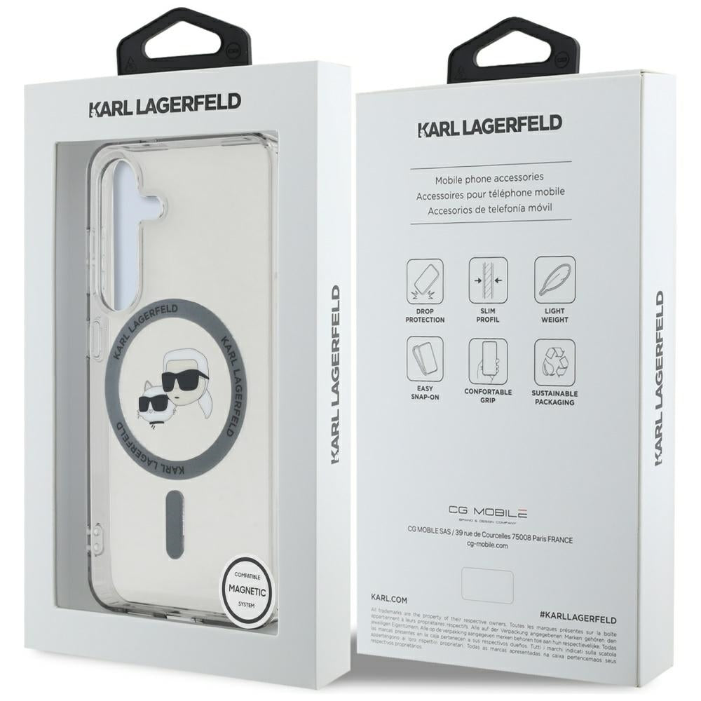 Karl Lagerfeld Samsung Galaxy S25 - Button Karl and Choupette Heads Printed Logo - MagSafe Σκληρή Θήκη με Πλαίσιο Σιλικόνης - Black - KLHMS25SHLSKCK
