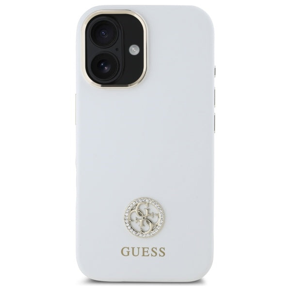 Guess iPhone 16 - Silicone Logo Strass 4G - Σκληρή Θήκη με Πλαίσιο Σιλικόνης - White - GUHCP16SM4DGPH