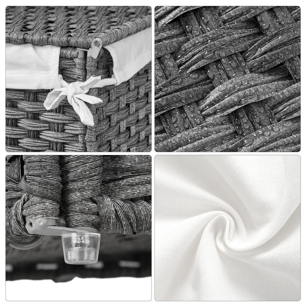 Songmics Χειροποίητο Καλάθι Απλύτων από Συνθετικό Rattan με Καπάκι - 90 L - Grey - LCB51WG