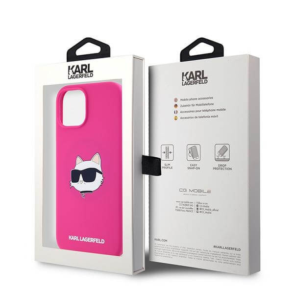 Karl Lagerfeld iPhone 14 Plus / 15 Plus - Silicone Choupette Head Print - MagSafe Θήκη Σιλικόνης - Fuschia - KLHMP15MSCHPPLF - likebrands.gr