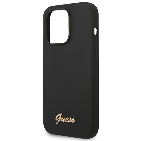 Guess iPhone 14 Pro Silicone Metal Logo Script Θήκη Σιλικόνης - Black - GUHCP14LSLSMK