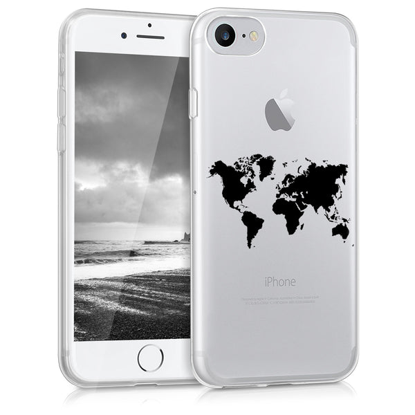 KW iPhone SE 2022 / SE 2020 / 7 / 8 Θήκη Σιλικόνης TPU Design World Map Outline - Black - Διάφανη - 39466.39 - likebrands.gr