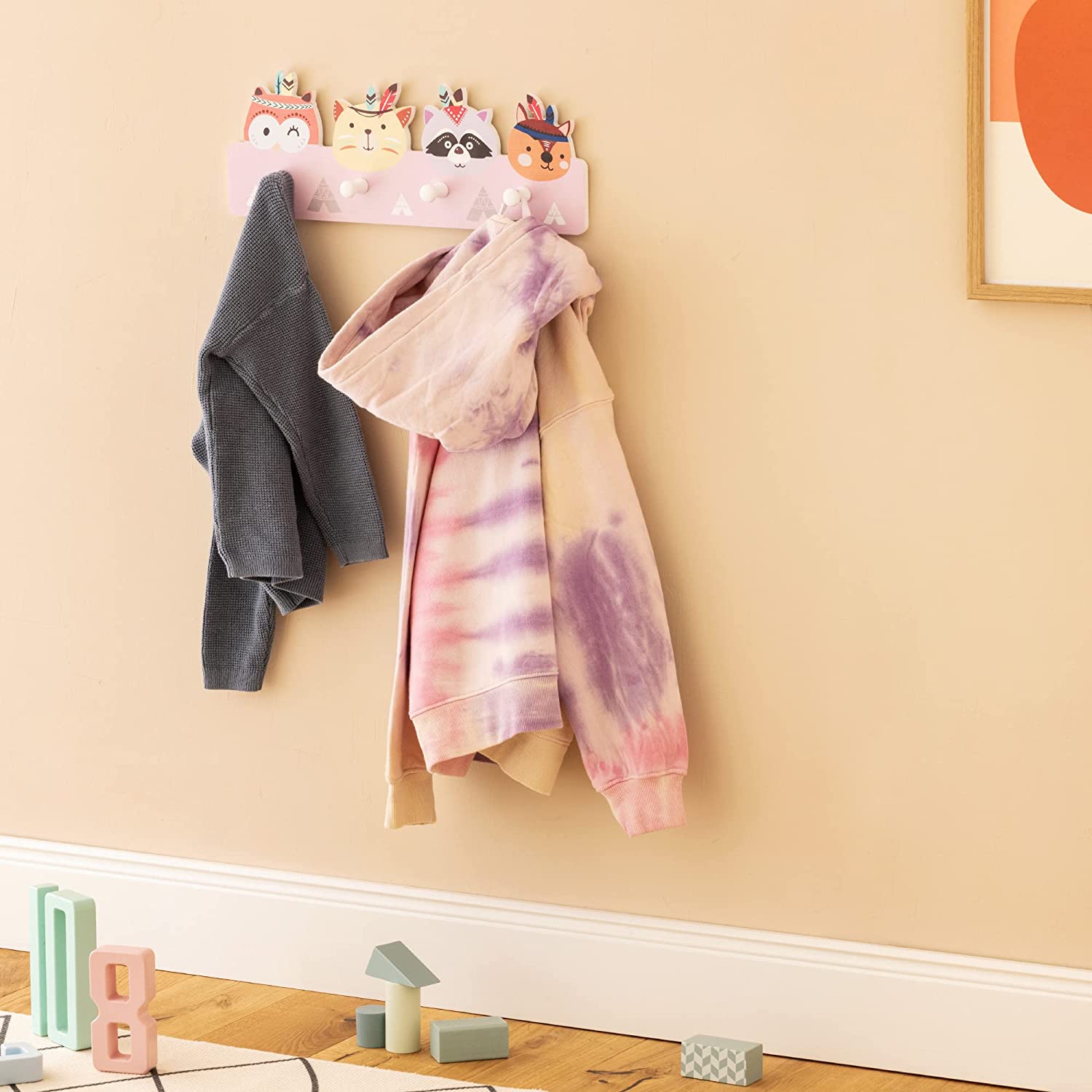 Navaris Παιδική Ξύλινη Κρεμάστρα Τοίχου - Design Animal - Multicolor - 57763.01