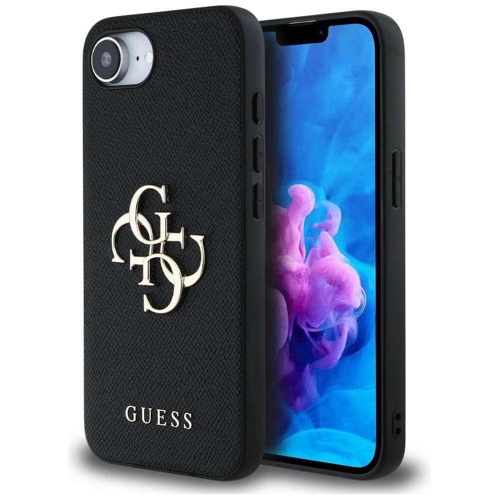 Guess iPhone 16e - Grained Big 4G Logo Small Classic Logo - Σκληρή Θήκη με Επένδυση από Οικολογικό Δέρμα - Black - GUHCPSE4PGT4MBK