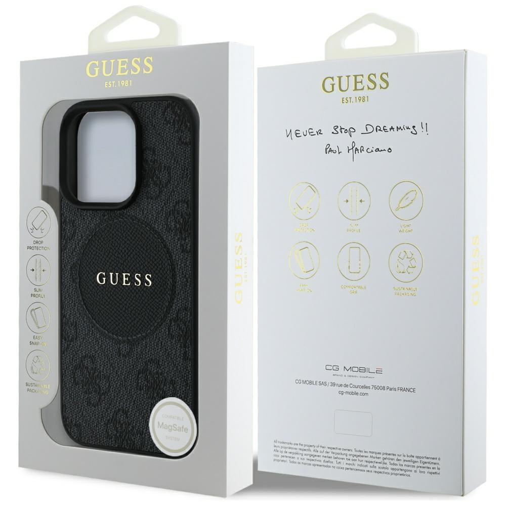 Guess iPhone 16 Pro Max - 4G Circle Classic Logo - MagSafe Θήκη με Επένδυση Συνθετικού Δέρματος - Black - GUHMP16XP4PGRSGK