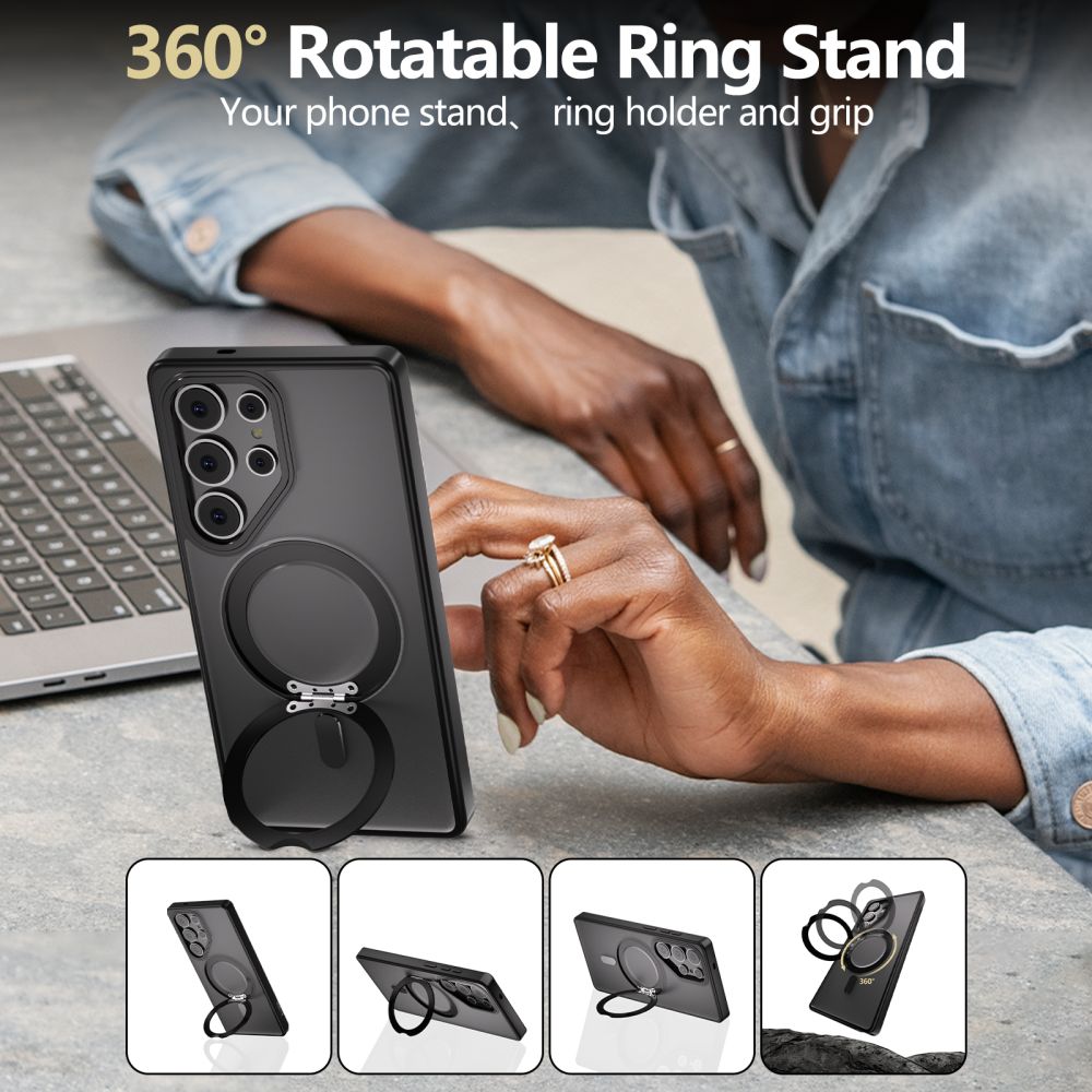 Tech-Protect Samsung Galaxy S25 Ultra MagRing - Σκληρή MagSafe Θήκη με Περιστρεφόμενο Δαχτυλίδι Συγκράτησης / Stand - Matte Black / Ημιδιάφανη