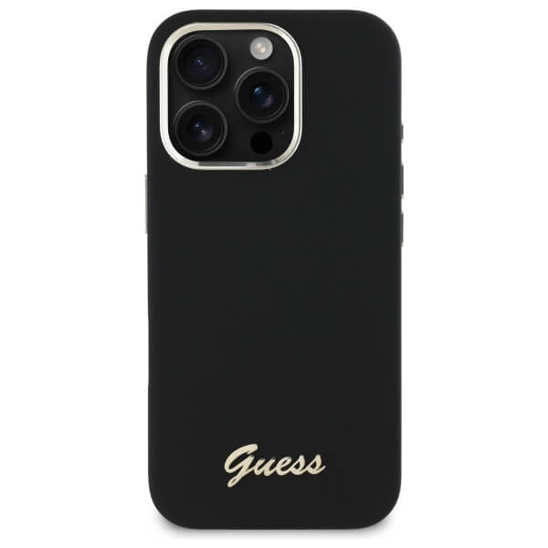 Guess iPhone 16 Pro Max - Silicone Script Metal Logo and Frame - Σκληρή Θήκη με Πλαίσιο Σιλικόνης - Black - GUHCP16XSMBSLK