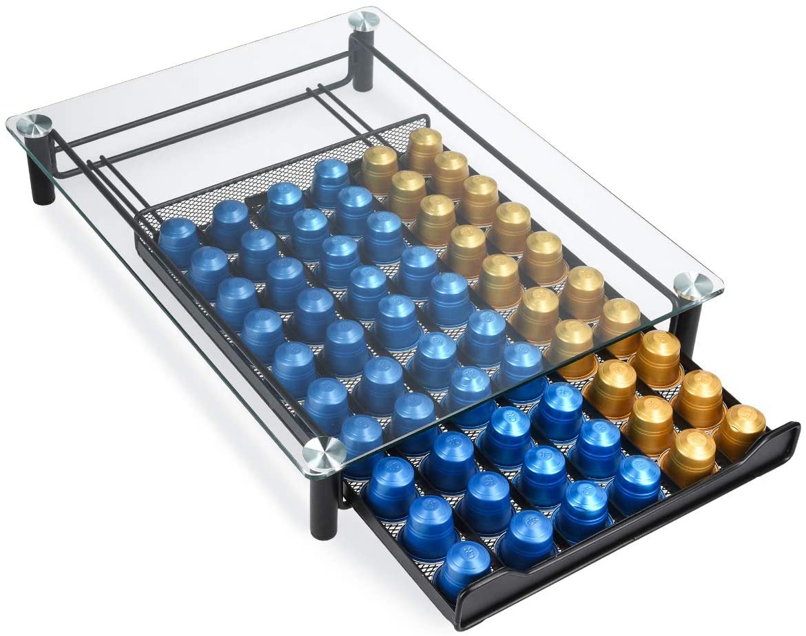 Navaris Γυάλινο Συρτάρι για Κάψουλες Nespresso / Βάση για Καφετιέρα - Black - 51112.01