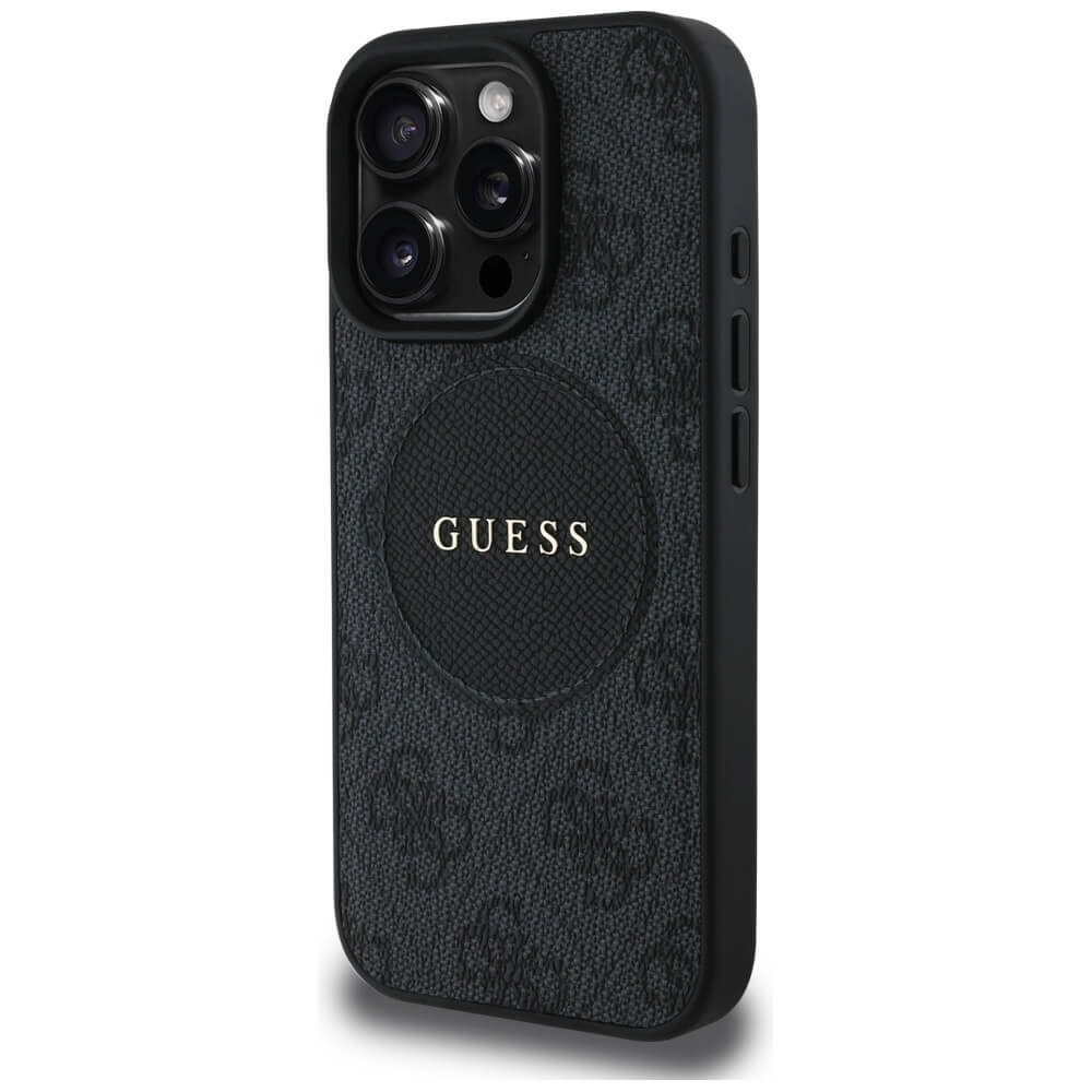 Guess iPhone 16 Pro - 4G Circle Classic Logo - MagSafe Θήκη με Επένδυση Συνθετικού Δέρματος - Black - GUHMP16LP4PGRSGK