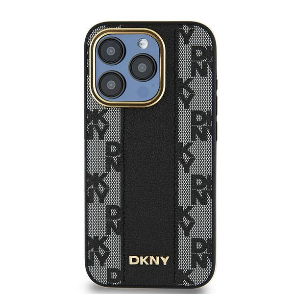DKNY iPhone 15 Pro Max - Leather Checkered Mono Pattern MagSafe Σκληρή Θήκη με Επένδυση Συνθετικού Δέρματος - Black