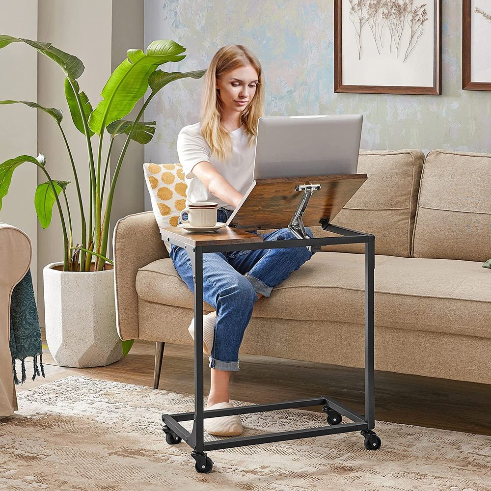 Vasagle Βοηθητικό Ρυθμιζόμενο Τραπέζι με Ρόδες και Ξύλινη Επιφάνεια - 55 x 35 x 66 cm - Rustic Brown / Black - LET352B01