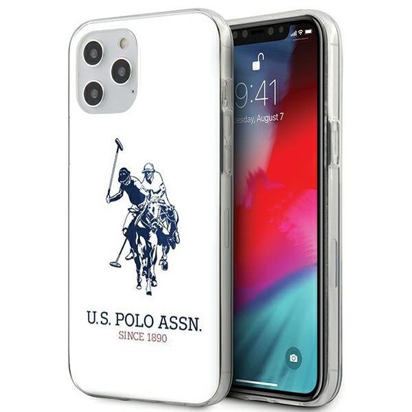US Polo iPhone 12 Pro Max Shiny Big Logo Σκληρή Θήκη με Πλαίσιο Σιλικόνης - White - USHCP12LTPUHRWH