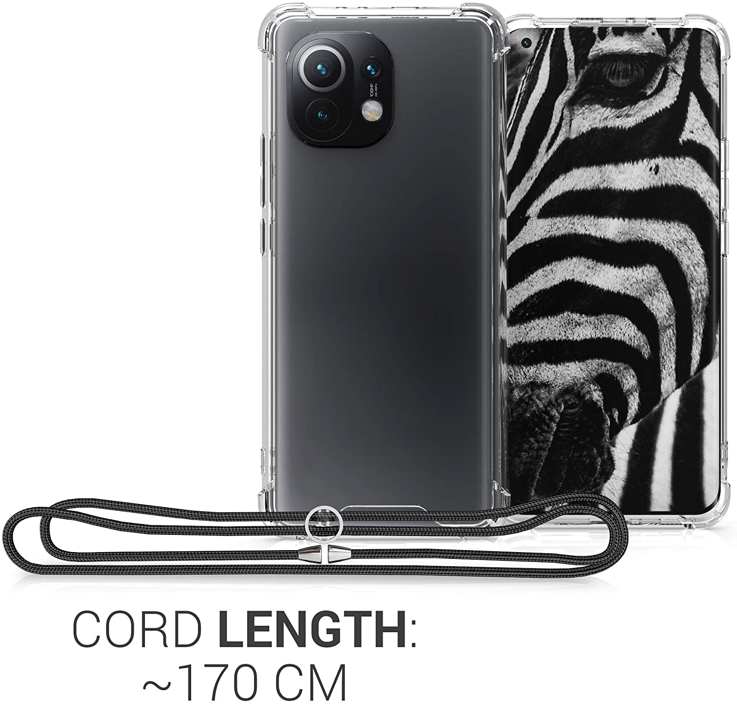 KW Xiaomi Mi 11 Θήκη Σιλικόνης TPU με Λουράκι - Διάφανη / Black - 54448.01