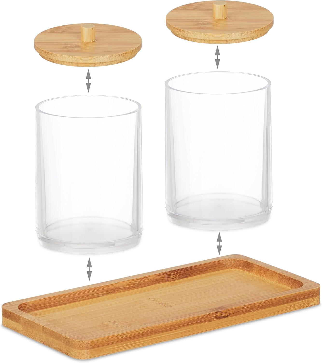 Relaxdays Σετ με 2 Πλαστικά Δοχεία Αποθήκευσης για το Μπάνιο με Δίσκο και Καπάκια από Μπαμπού - Διάφανα / Light Brown - 4052025479138