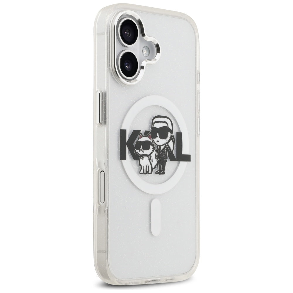 Karl Lagerfeld iPhone 17 - IML Glitter Karl and Choupette Sketch Logo MagSafe - Σκληρή Θήκη με Πλαίσιο Σιλικόνης - Clear - KLHMP17SHGKCGKBT