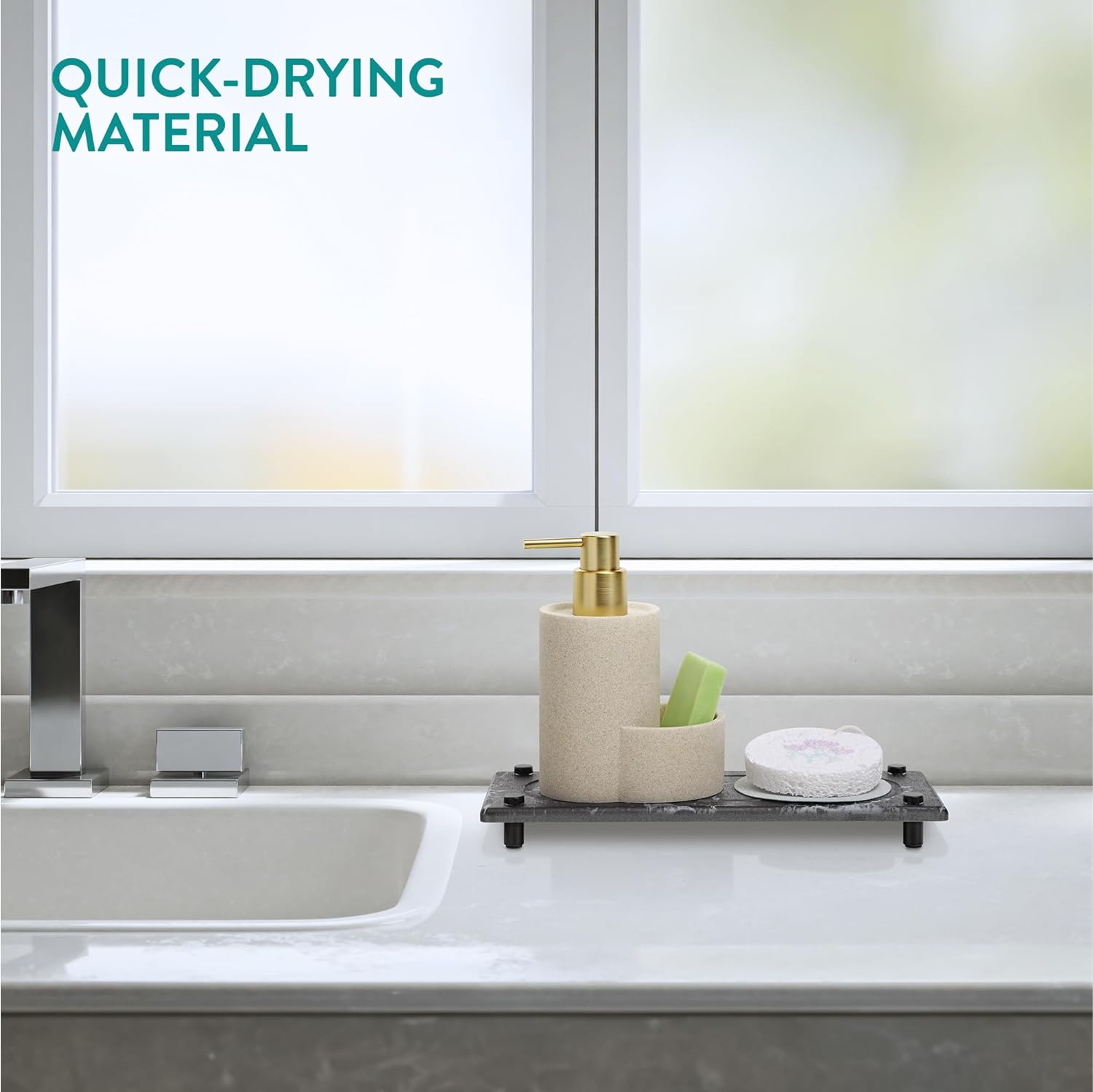 Navaris Δίσκος Οργάνωσης Νιπτήρα από Διατομίτη με Σχεδιασμό Γρήγορου Στεγνώματος - 28 x 11 x 2.5 cm - Black Marble - 61632.04