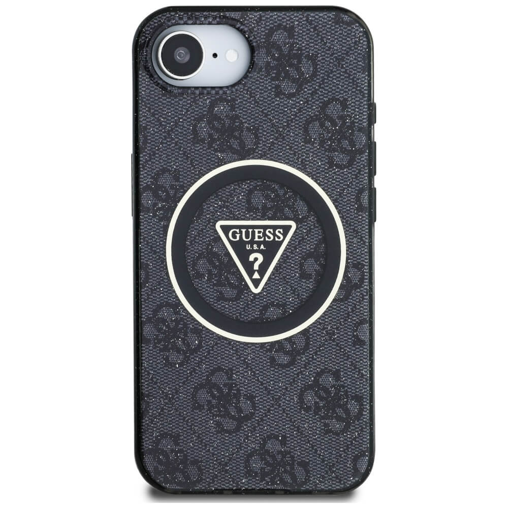 Guess iPhone 16e - IML Metal Glitter 4G Circle Triangle MagSafe - Σκληρή Θήκη με Πλαίσιο Σιλικόνης και MagSafe - Black - GUHMPSE4HG4PRTGK