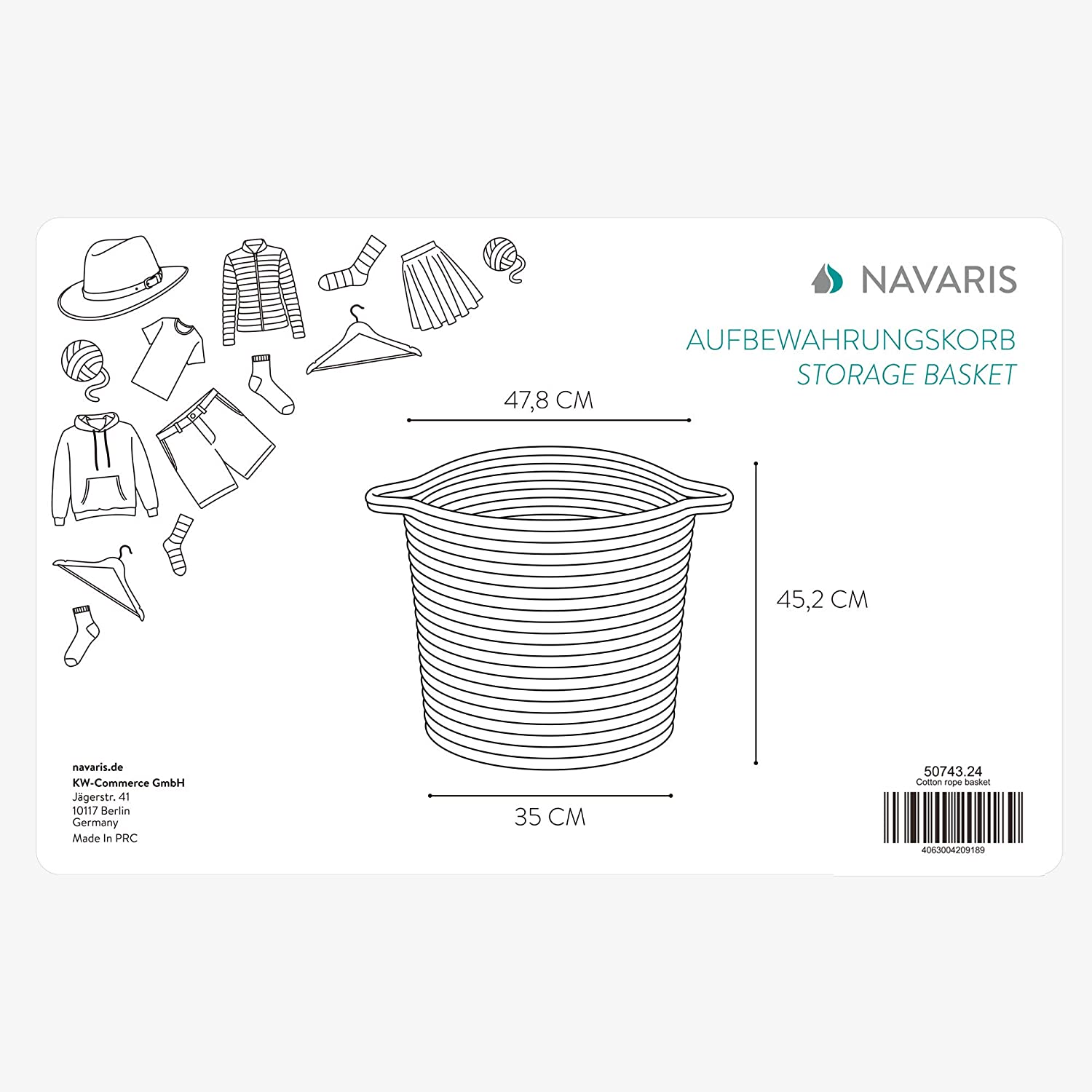 Navaris Cotton Rope Storage Basket Καλάθι Αποθήκευσης από Βαμβάκι - Brown - 50743.24