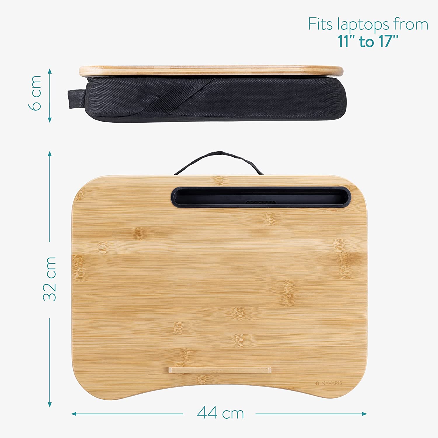 Navaris Ξύλινη Βάση για Laptop με Αφαιρούμενο Μαξιλάρι - Black / Natural - 54273.01