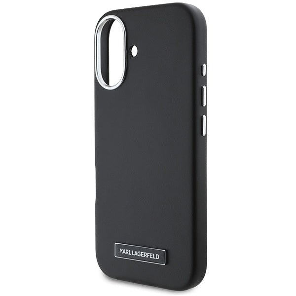 Karl Lagerfeld iPhone 16 Plus - FW Metal Plate MagSafe Σκληρή Θήκη με Επένδυση Συνθετικού Δέρματος - Black - KLHMP16MPGMSRPK