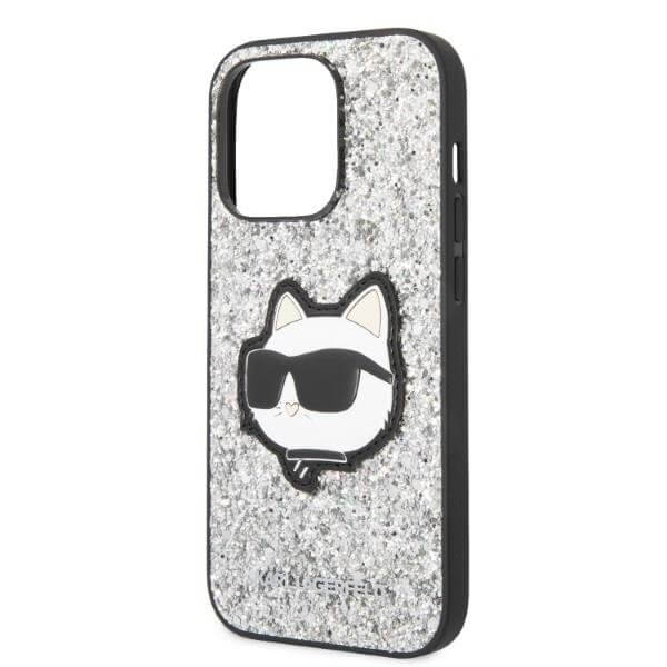 Karl Lagerfeld iPhone 14 Pro Max - Glitter Choupette Patch Σκληρή Θήκη με Πλαίσιο Σιλικόνης - Silver - KLHCP14XG2CPS
