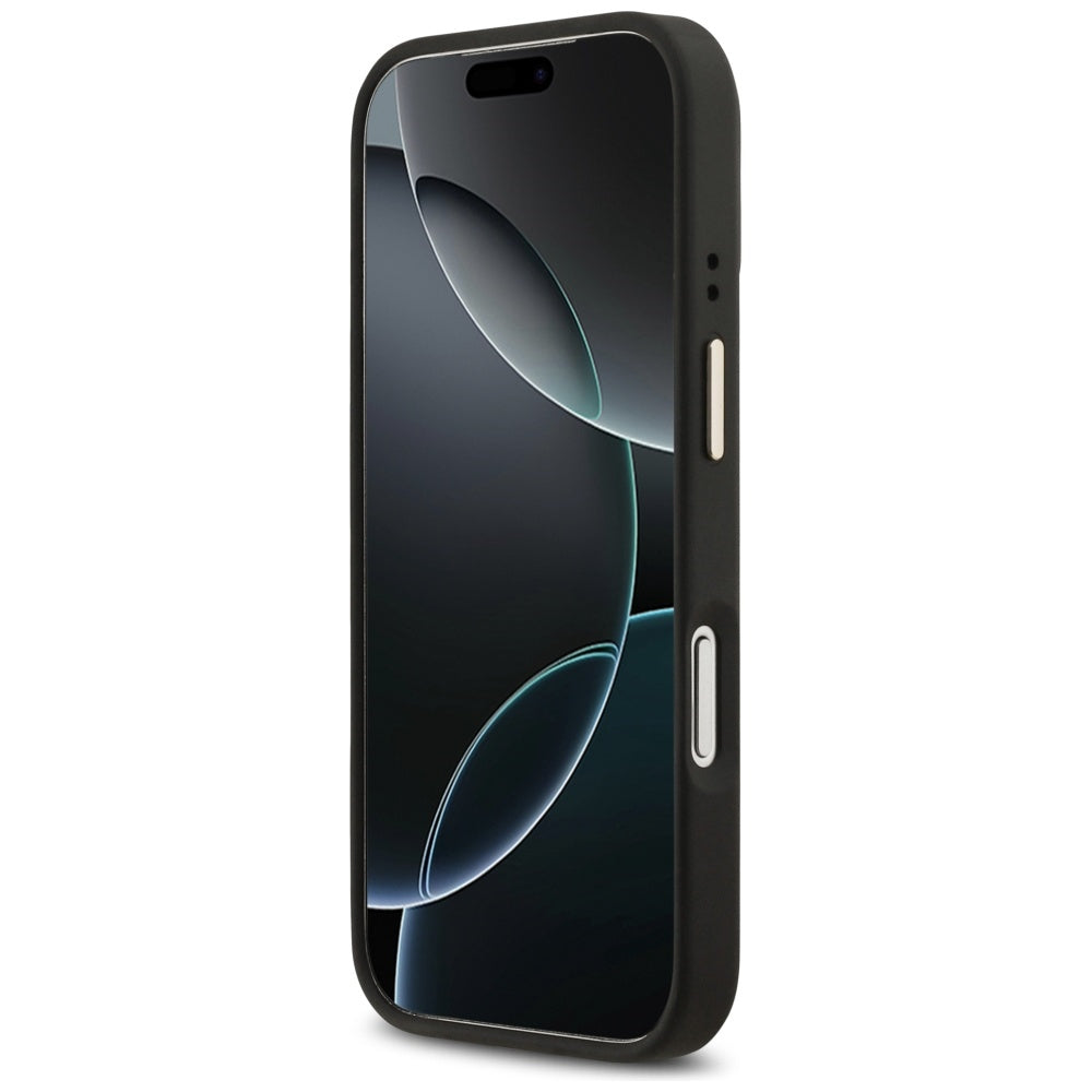 Guess iPhone 17 Pro - Peony Hot Stamp MagSafe - Σκληρή Θήκη με Επένδυση Συνθετικού Δέρματος - Black - GUHMP17LPSAMSECK