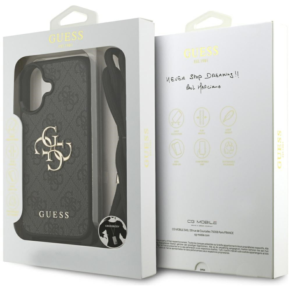 Guess iPhone 17 - 4G Big Logo Cord Stap Crossbody - Θήκη με Επένδυση Συνθετικού Δέρματος και Λουράκι - Black - GUHCP17SP4GMGCRK