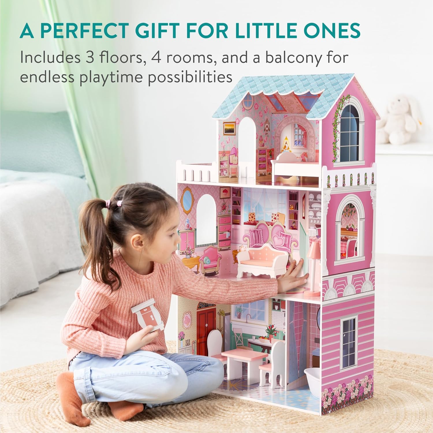 Navaris Κουκλόσπιτο - 106 x 61 x 33 cm - White / Pink