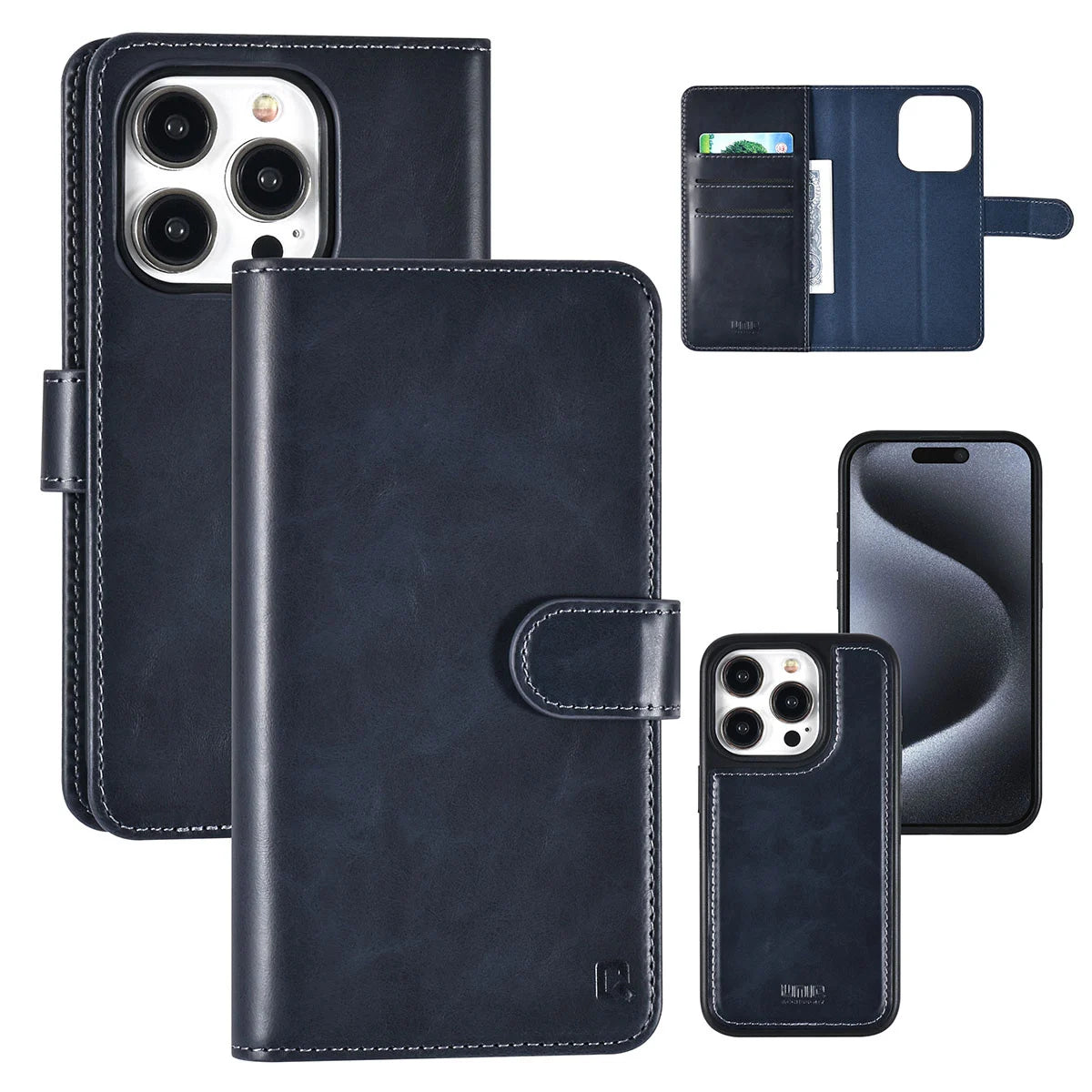 Tuniq iPhone 15 Pro - 2 σε 1 - Θήκη Πορτοφόλι από Δερματίνη με Αποσπώμενη Θήκη - Μπλε