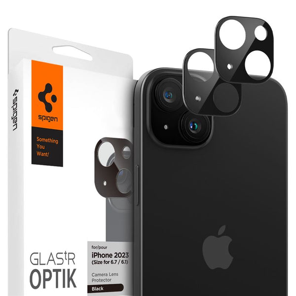 Spigen iPhone 15 / 15 Plus Aparatu Optik.TR Αντιχαρακτικό Γυαλί για την Κάμερα - 2 Τεμάχια - Black - likebrands.gr