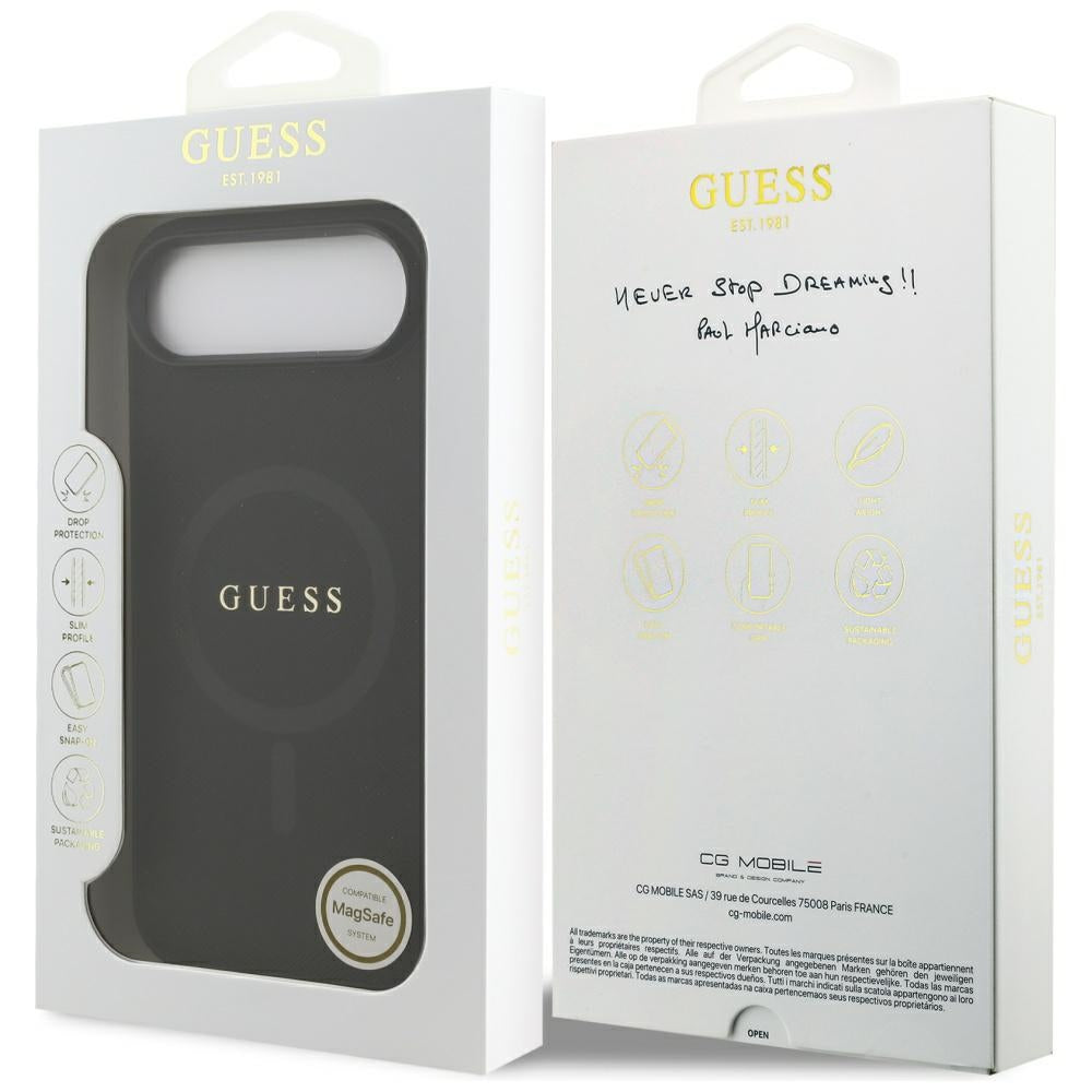 Guess iPhone Air - Saffiano Classic Logo MagSafe - Σκληρή Θήκη με Πλαίσιο Σιλικόνης και Επένδυση Οικολογικού Δέρματος - Black - GUHMP17MPSAHMCK