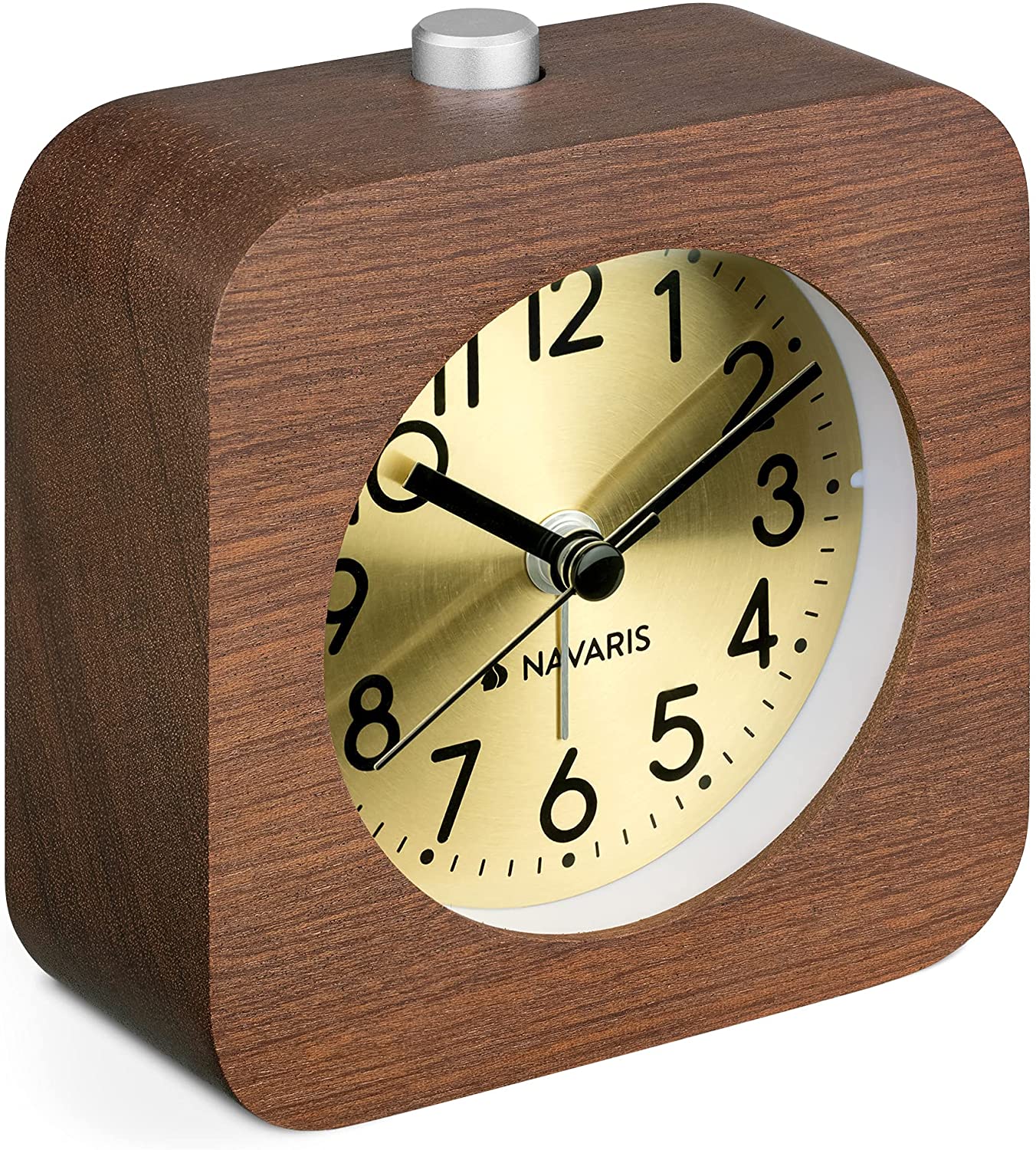 Navaris Αναλογικό Επιτραπέζιο Ρολόι και Ξυπνητήρι - Design Retro Square - Dark Brown / Gold - 54264.18.21