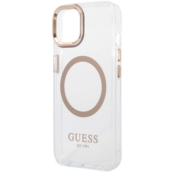 Guess iPhone 15 Plus / 14 Plus Metal Outline MagSafe Σκληρή Θήκη με Πλαίσιο Σιλικόνης και MagSafe - Gold - GUHMP15MHTRMD