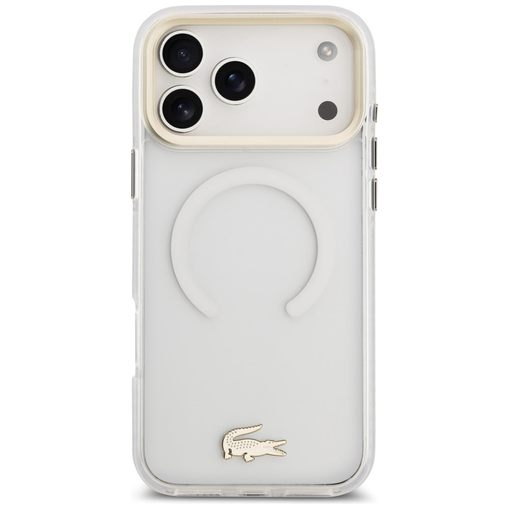 Lacoste iPhone 17 Pro Max - Shockproof Transparent Frosted Gold Logo MagSafe - Σκληρή Θήκη με Πλαίσιο Σιλικόνης - White