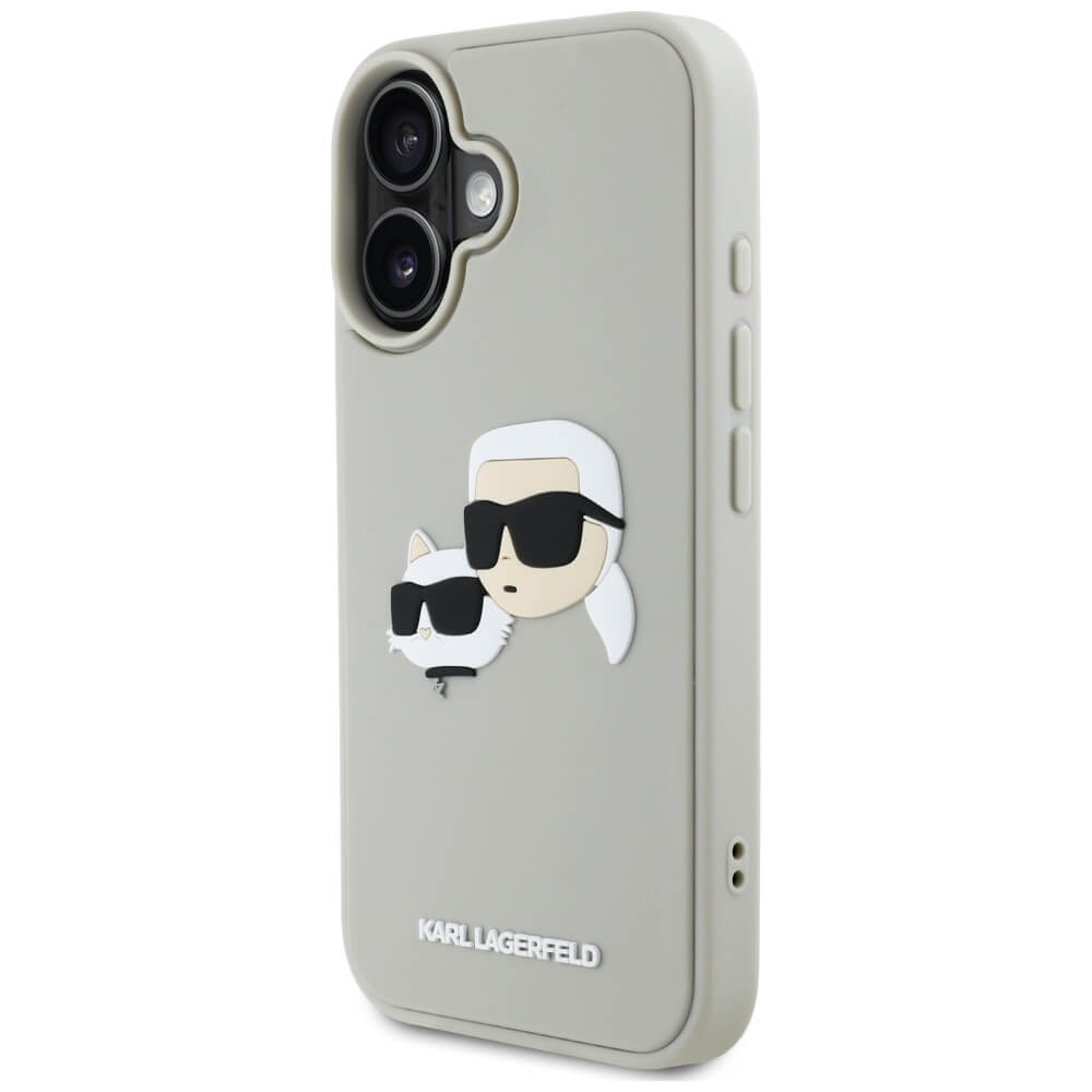 Karl Lagerfeld iPhone 16 - HC 3D Rubber Double Heads - Σκληρή Θήκη με Πλαίσιο Σιλικόνης - Beige - KLHCP16SRBCKCHLE